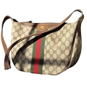 Vintage GUCCI Authentic Sherry GG Shoulder Bag Brown Monogram Coated Canvas